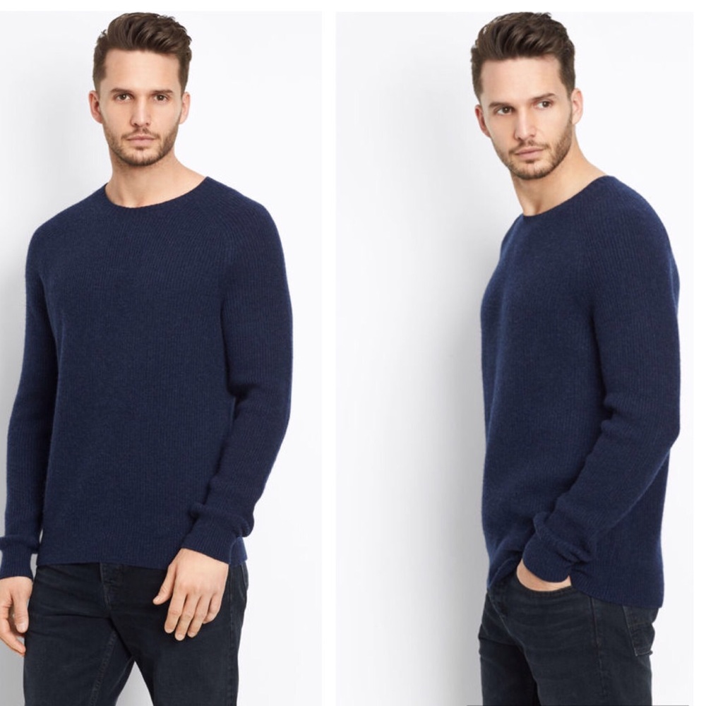 VINCE - Cashmere Blend Crewneck Ribbed Sweater, L
